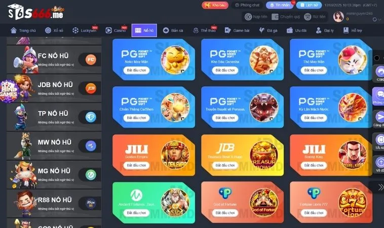 Các sảnh game nổ hũ có mặt tại nhà cái S666